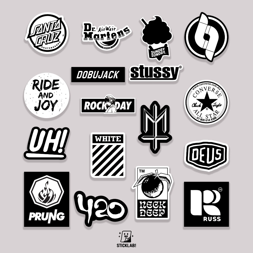 

Sticker Pack BRAND VOL 04 Aesthetic Vynil Potongan KissCut Tumblr Helm Laptop BLACK & WHITE