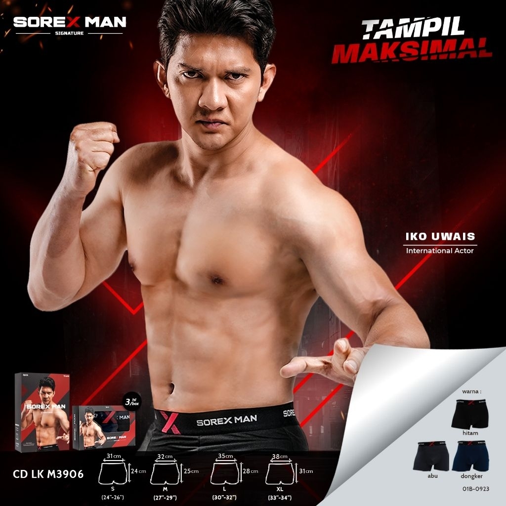 (3 Pcs) Sorex Man Special Edition "Iko Uwais" Boxer Pria Adem Signature Trunk Sport CD LK M 3906 | B