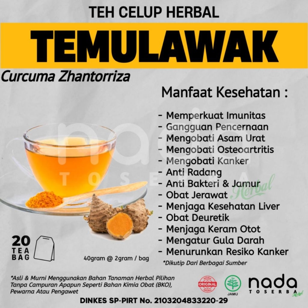 

Teh Celup Herbal TEMULAWAK Isi 20 Tea Bag | Pencernaan & Asam Urat | Curcuma Zhantorriza
