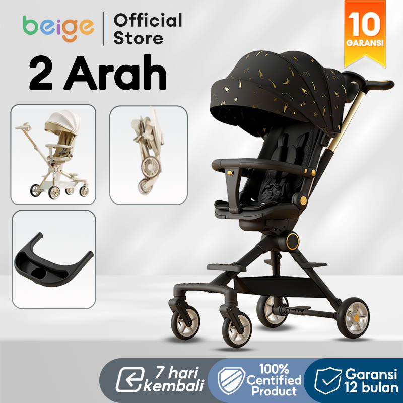 BEIGE Stroller bayi Kereta Dorong Bayi 2 Arah Stroller Duduk Travelling Dilipat