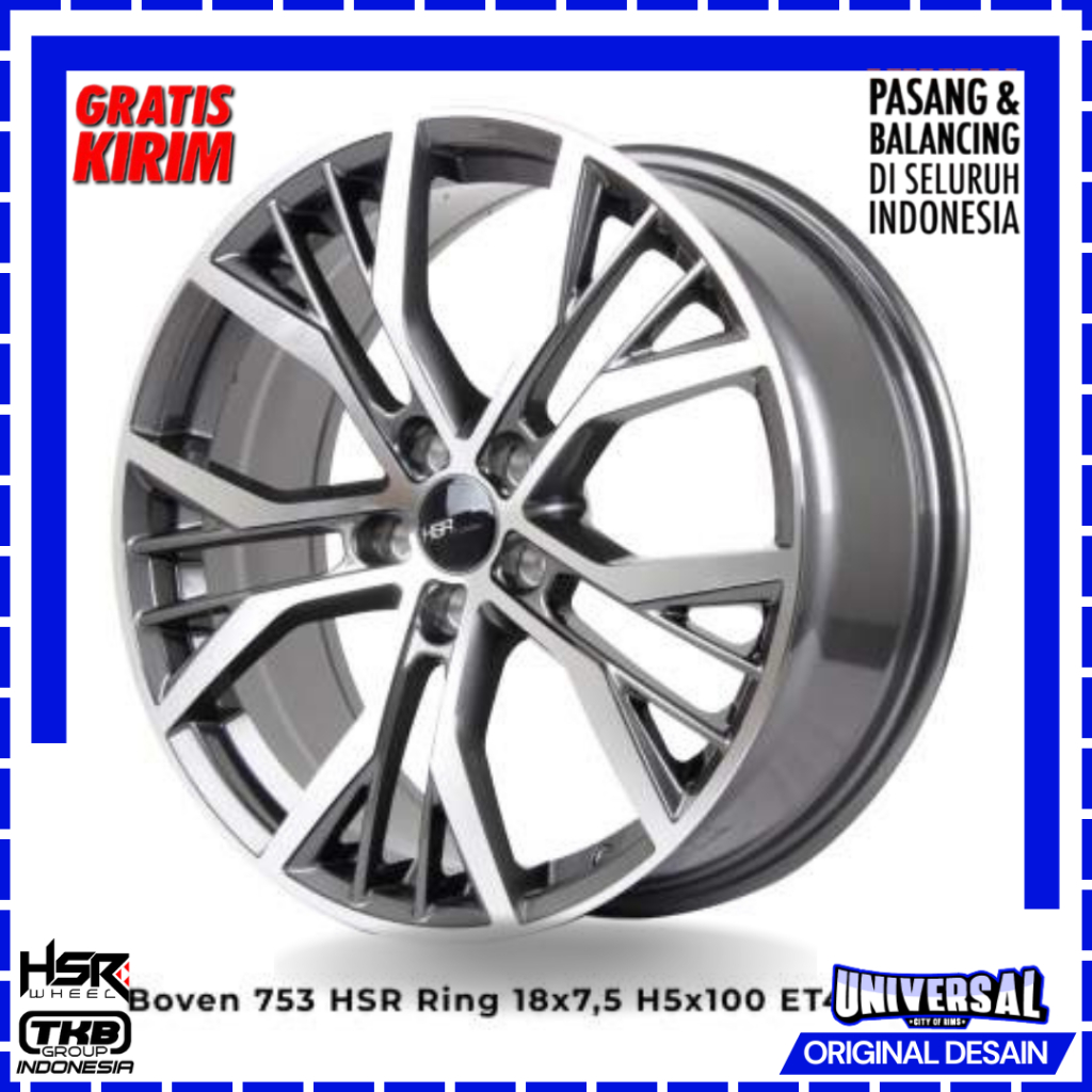 VELG MOBIL Altis, Impreza, FT86, Celica, Wish, BRZ, Audi Dll Di Model HSR BOVEN 753 R18X75 Pcd 5X100
