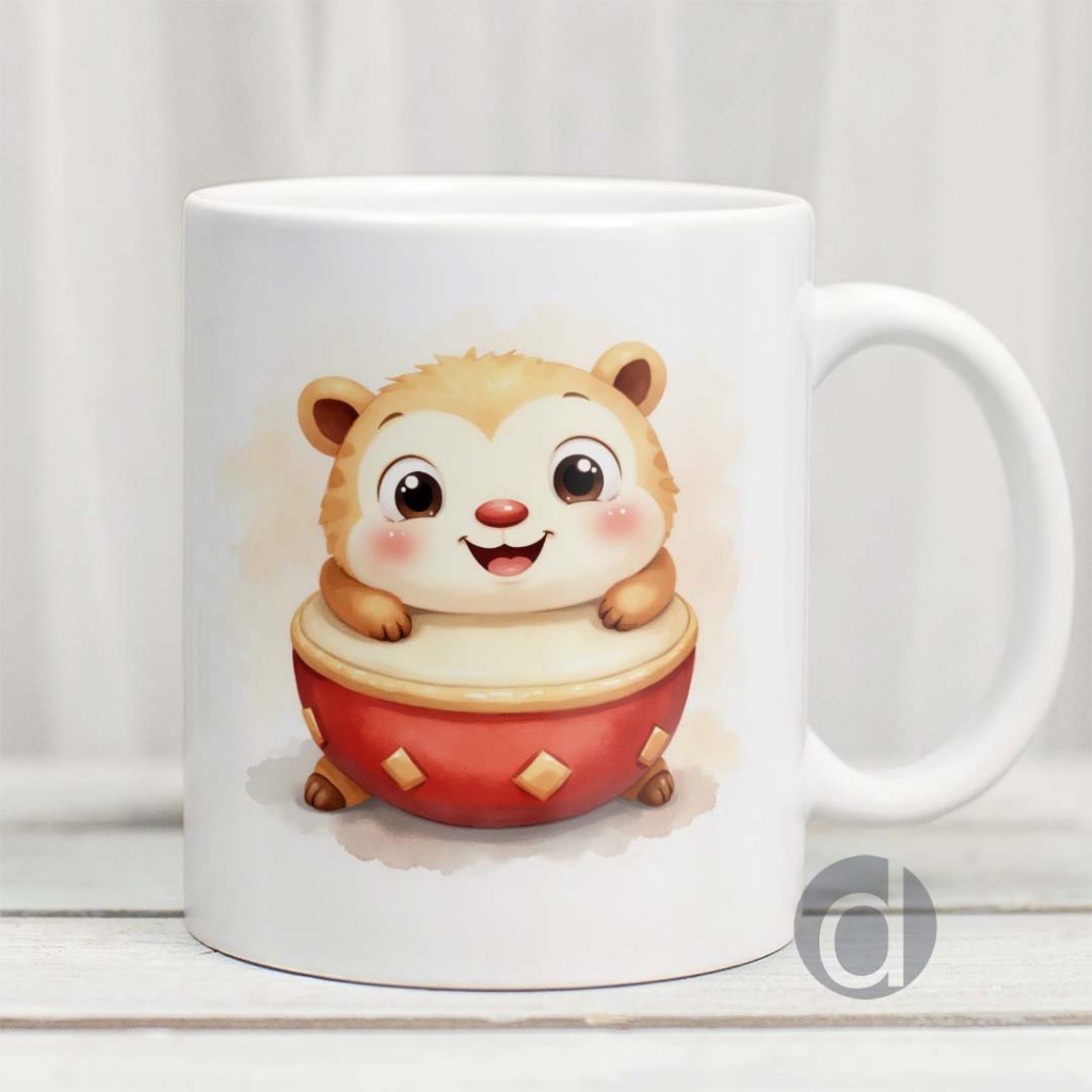 Mug Lucu hewan kartun Ilustrasi watercolor