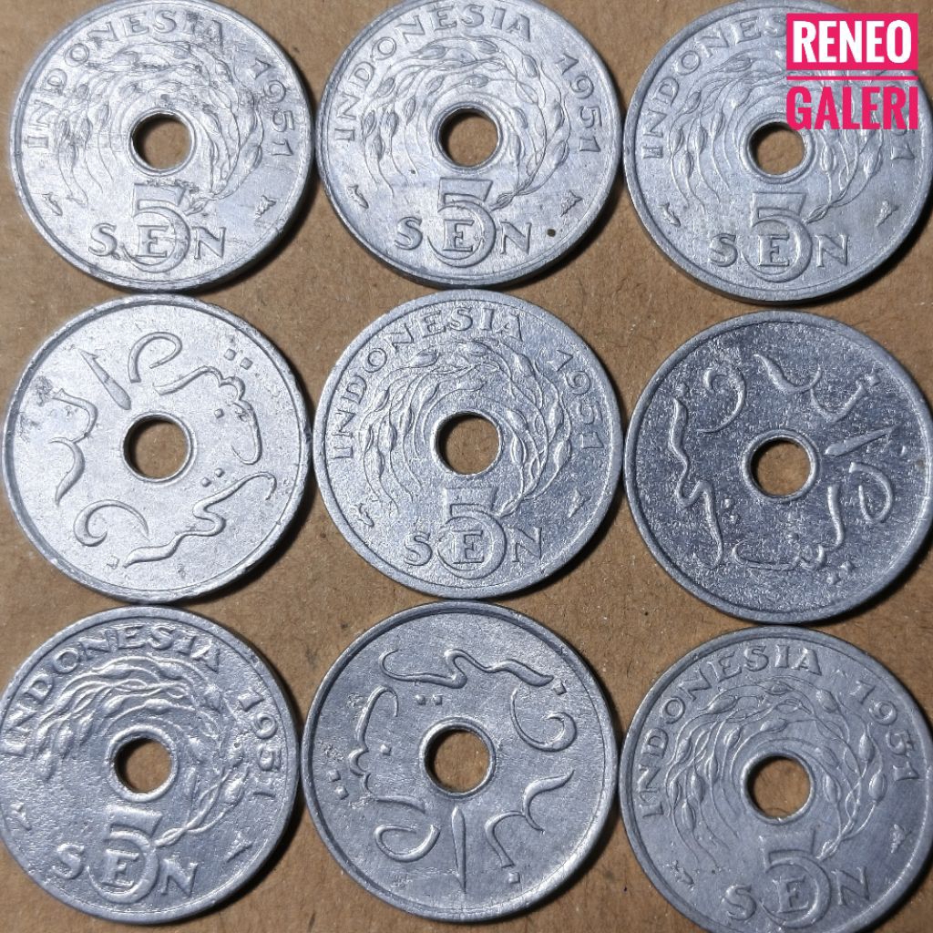 VF cuci koin 5 Sen Bolong Tahun 1951 1954 Uang Kuno logam Indonesia Asli original 0,05 Rupiah