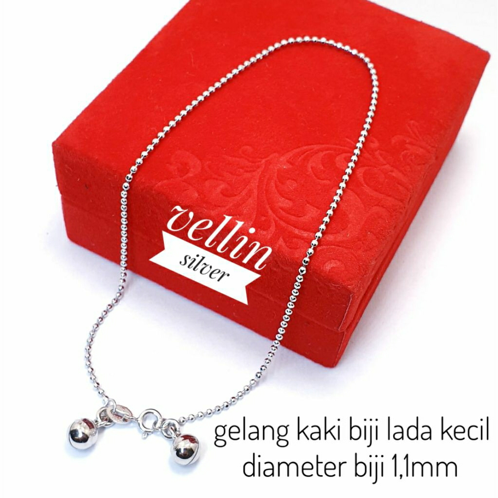 Gelang Kaki Biji Lada Kecil Silver 925 Lapis Emas Putih - Perhiasan Gelang Kaki Wanita Perak Asli 92