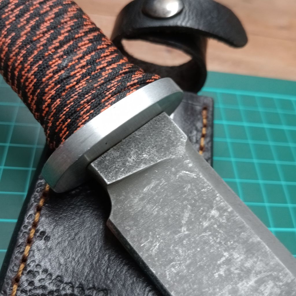 Raikiri Compact – Pisau Survival Handmade Baja D2, 35 cm Stonewash Finish Alat Camping