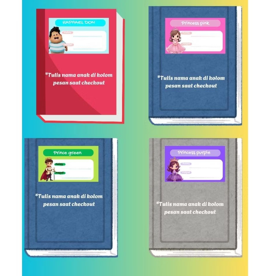 

label nama anak, label buku, stiker buku spiderman, jumbo, gudetama