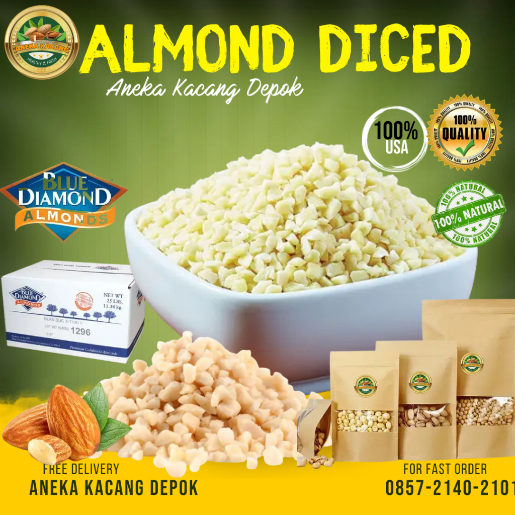 

1kg Almond Blanched Chopped Diced RAW / Kacang Almonds Cacah Mentah