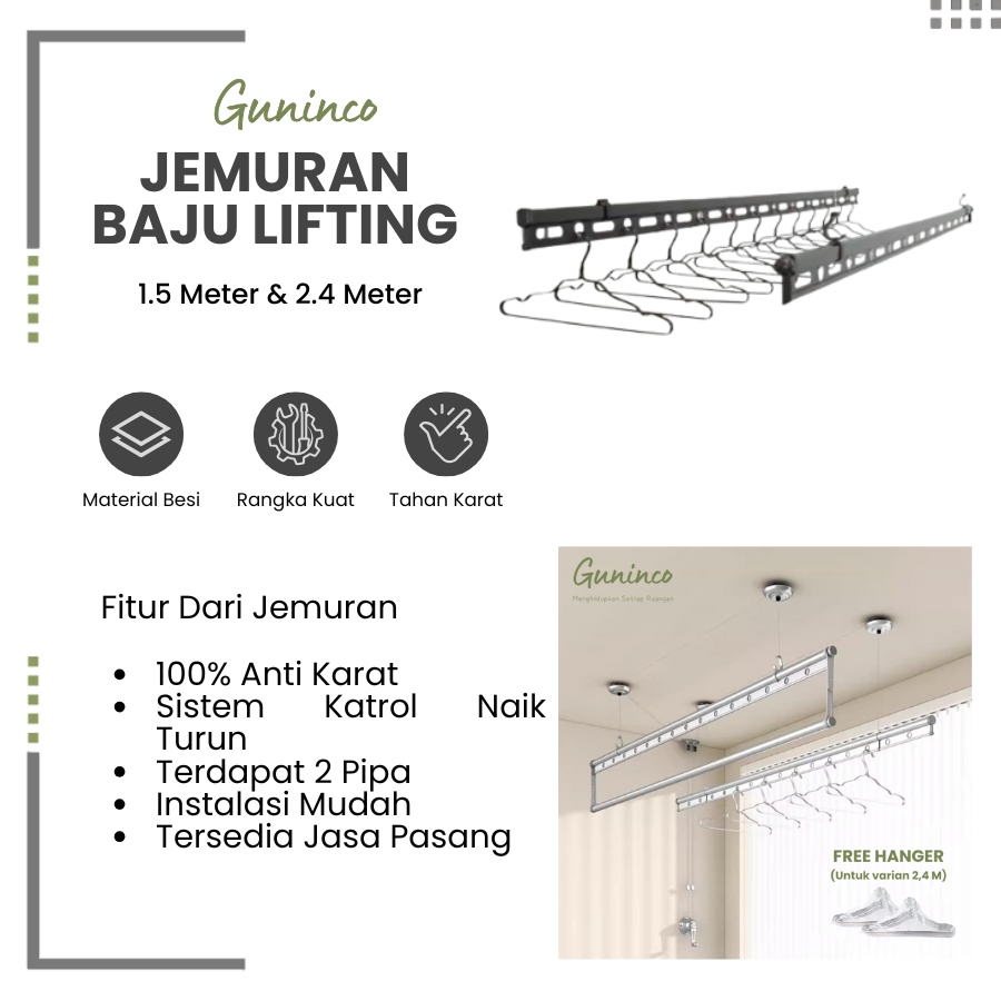Jemuran Gantung Plafon Aluminium 1.5M – Ada Jasa Pasang Wilayah Surabaya | Jemuran Lifting
