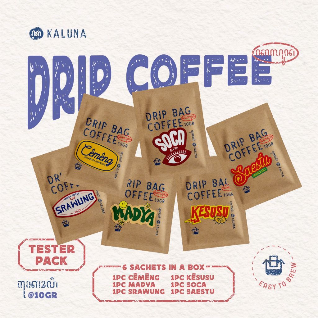 

Tester Pack - Drip Bag Cofee All Varian Robusta Arabica - Kaluna Kopi Seduh Instan Tanpa Ampas
