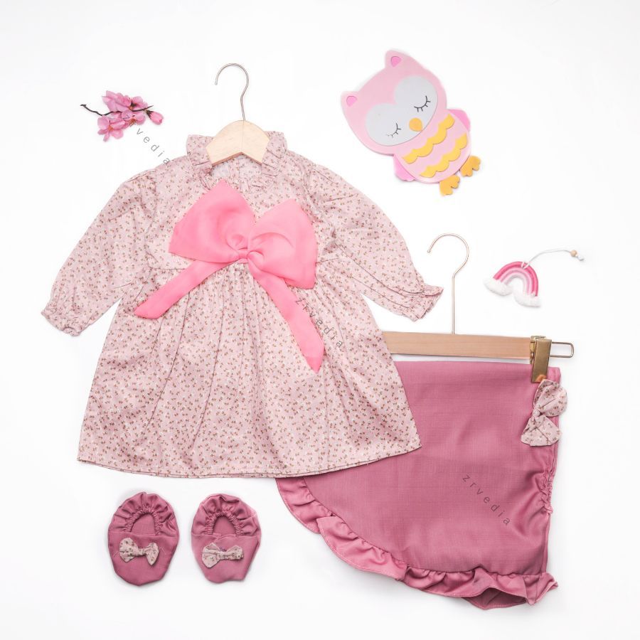 (SNI) Gamis Flora uk 0-12 Bulan Bayi Perempuan / Gratis Jilbab Sepatu Dress Dres Baju Muslim Anak Ba