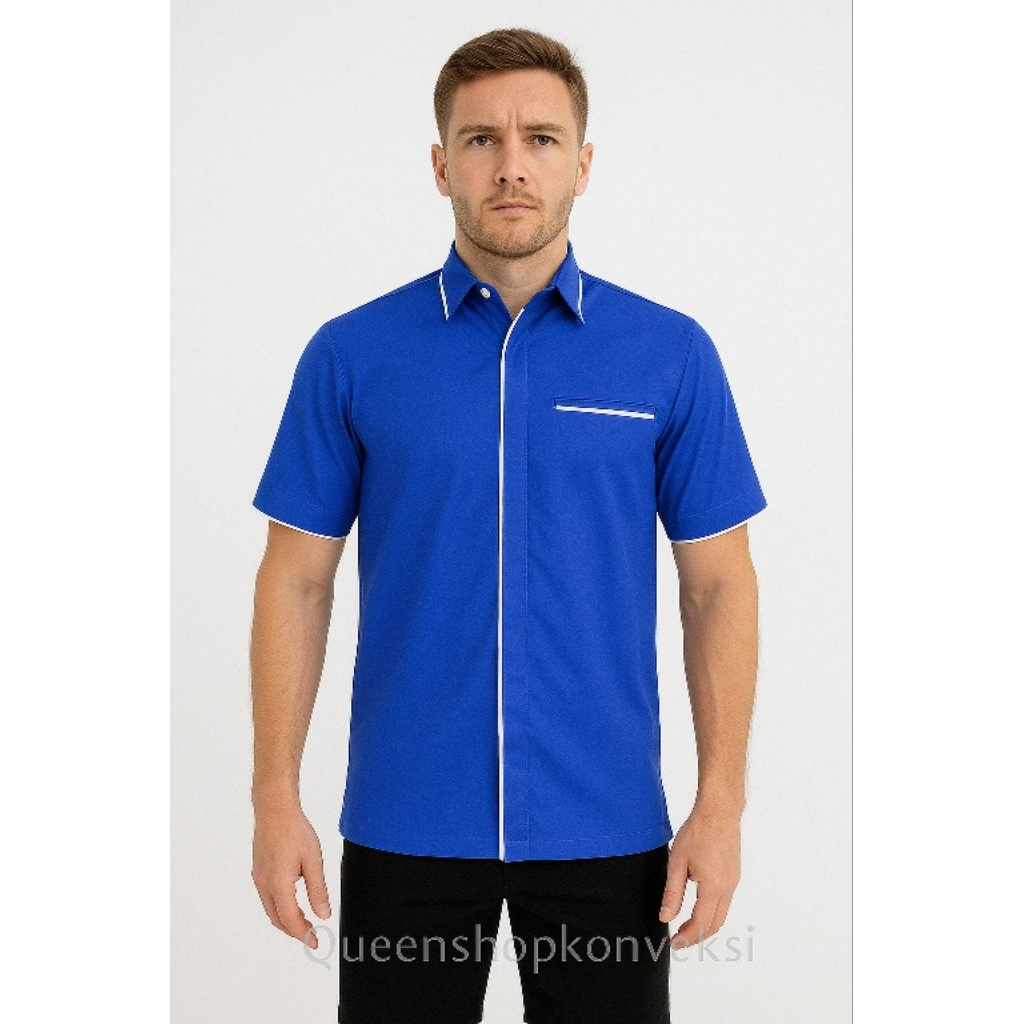 KEMEJA POLOS /SERAGAM KERJA BIRU LIS PUTIH