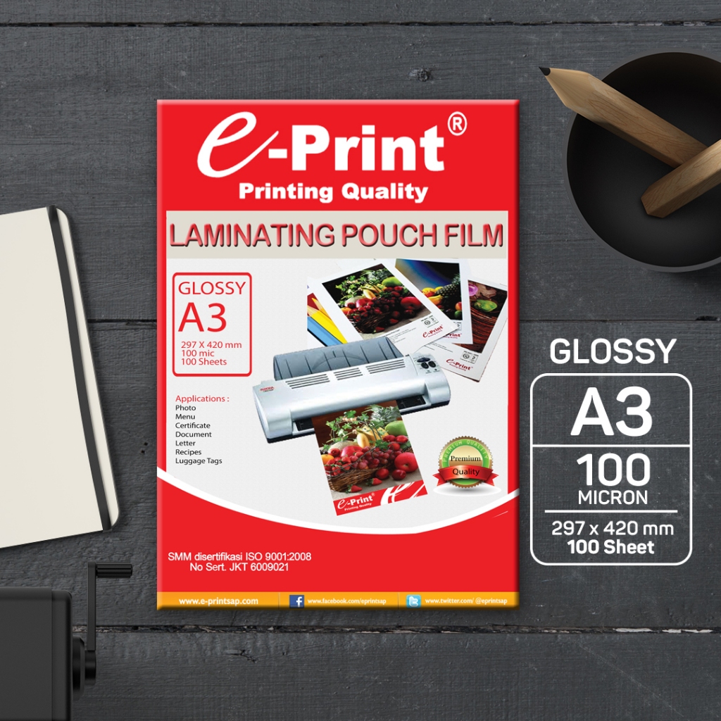 

Kertas / Plastik Laminating Pouch Ukuran A3 100mic 100lembar e-Print
