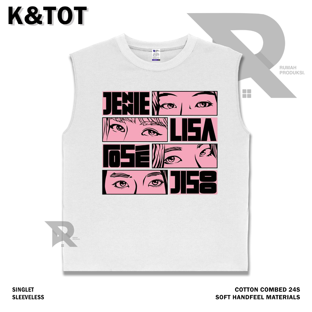 KAOS BAJU SINGLET BLACKPINK EYES PINK | BAND METAL MUSIK ROCK | T-SHIRT SINGLET PUTIH STYLE Y2K VINT
