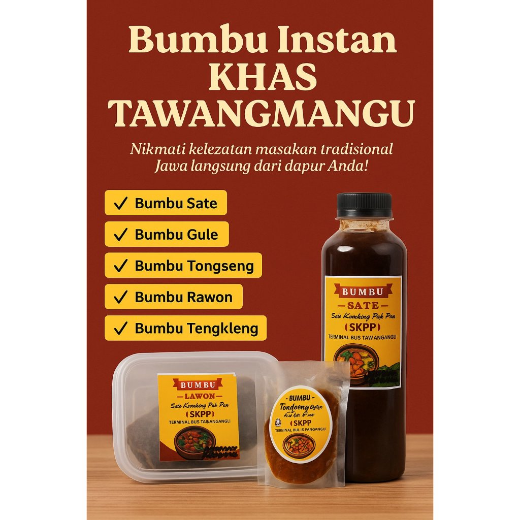 

Bumbu Instan Khas Tawangmangu – Sate, Gule, Tongseng, Rawon, Tengkleng Siap Masak!