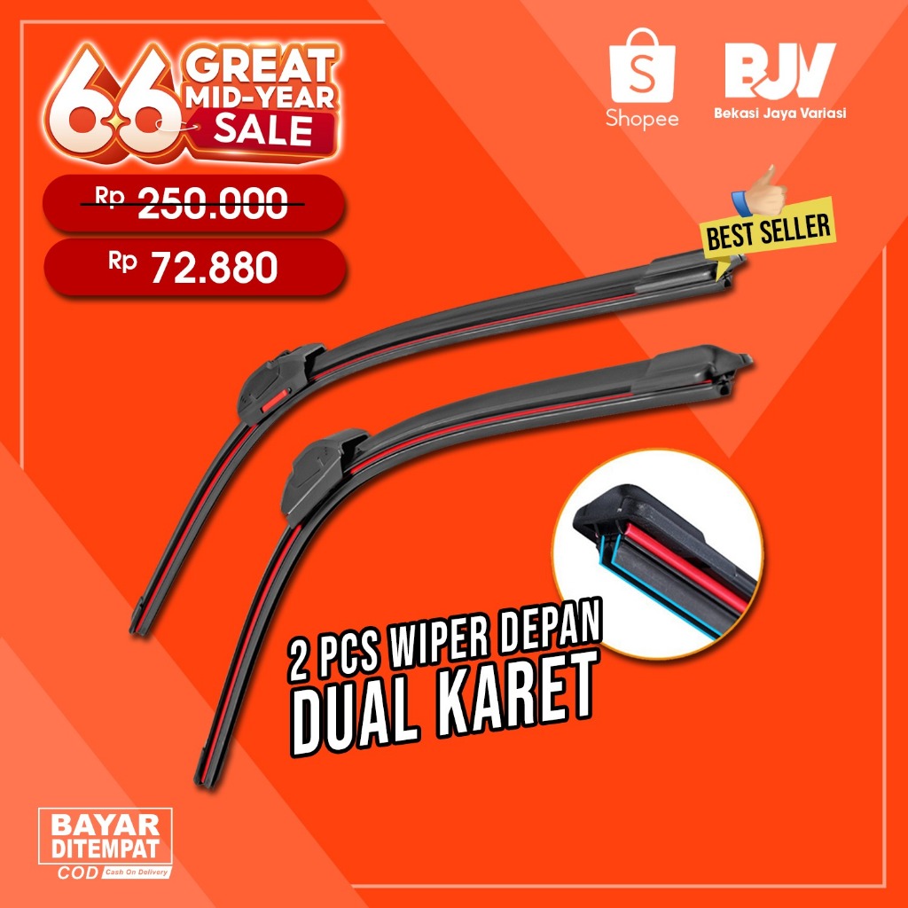 Wiper Mobil Dual Blade - Universal Semua Mobil - Wiper Frameless Dual Karet Double Blade Layer
