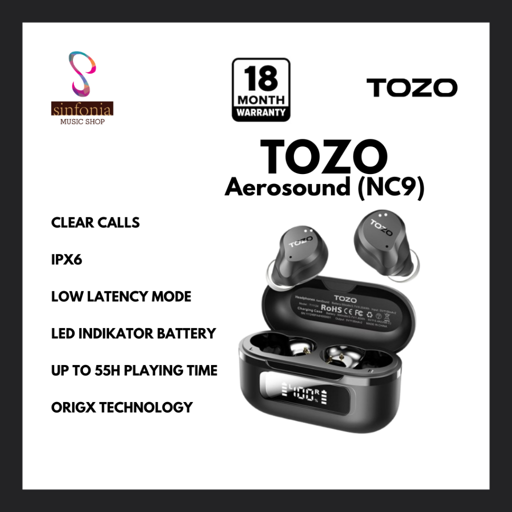 NEW LAUNCHING Tozo Aerosound (NC9) Tws 6 Mics Hybrid ANC + 4 Mics ENC Long Playing Time IPX6 Low Lat