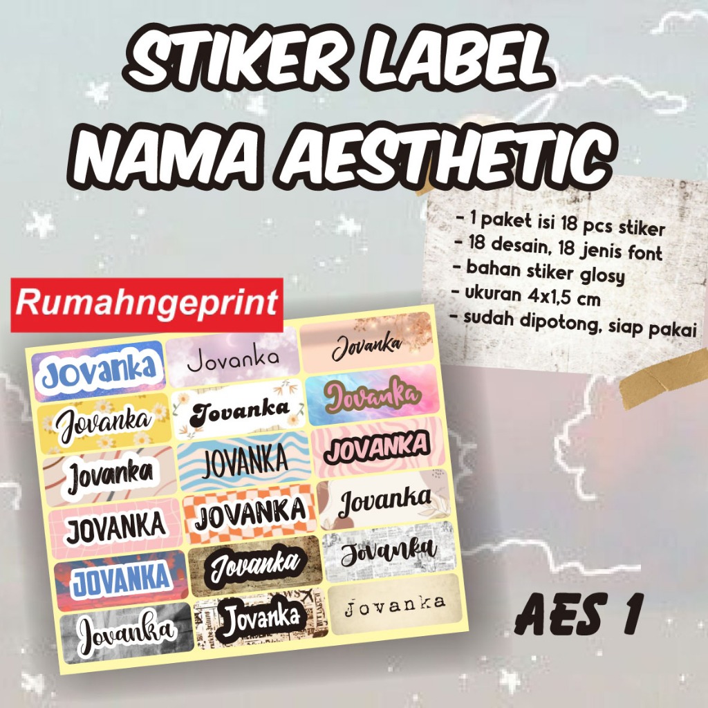 

18 pcs Stiker Label Nama Aesthetic WATERPROOF Rumahngeprint