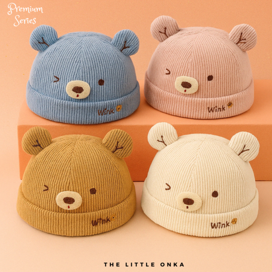 Topi Anak Adjustable - Topi Anak Lucu - Topi bayi Lucu - Topi Anak Bentuk Beruang - Topi Kebun Binat