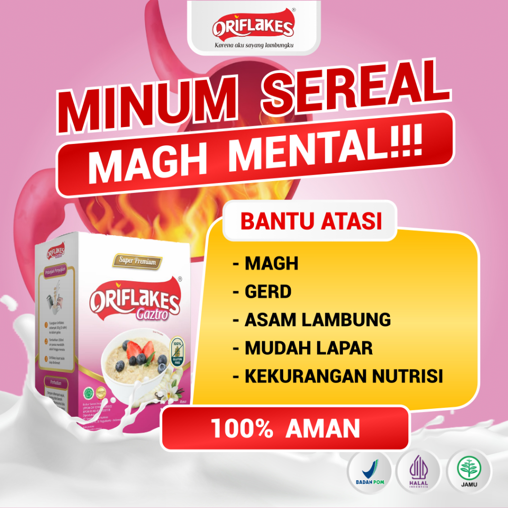 

Oriflakes Gaztro Vanila sereal umbi garut untuk atasi magh, gerd, asam lambung