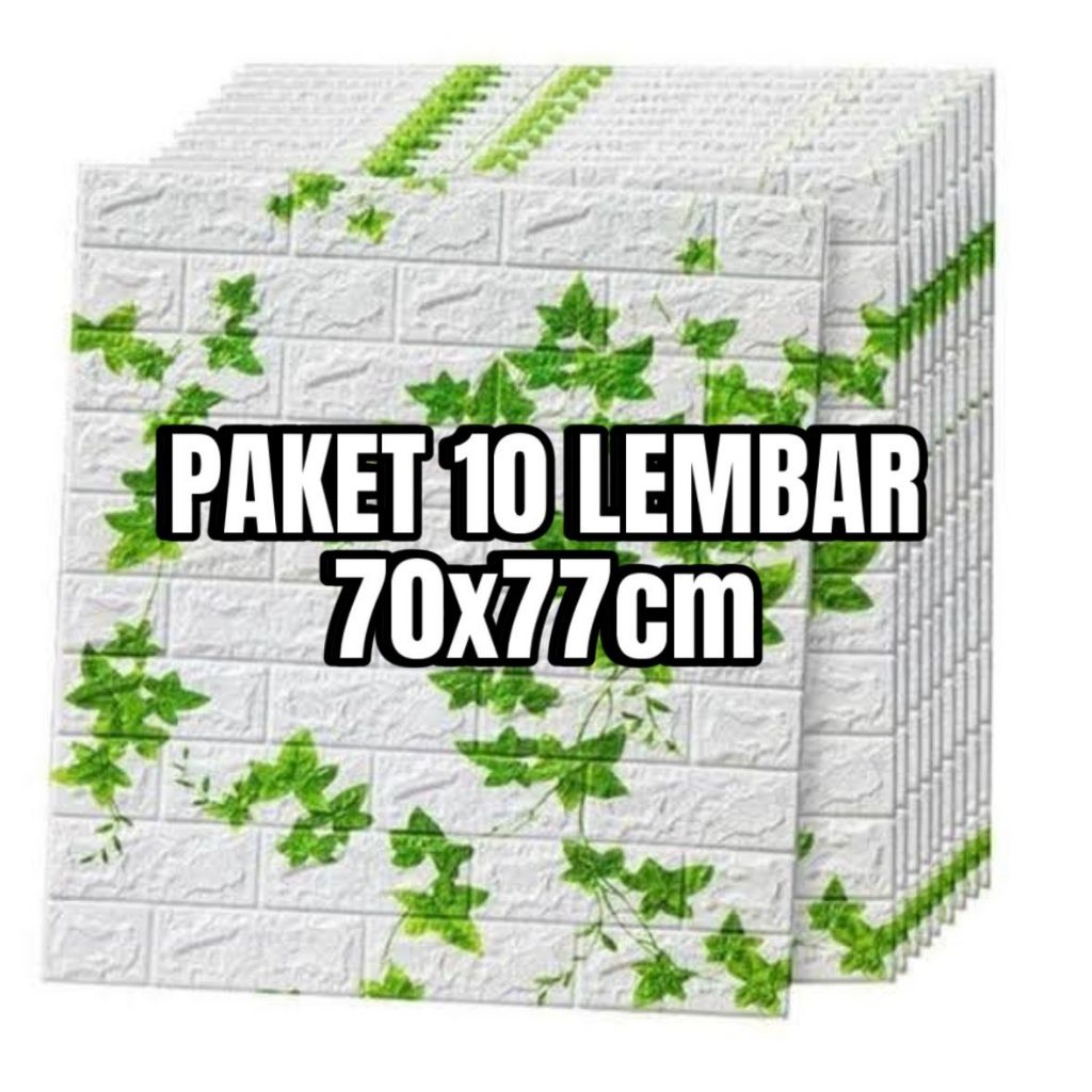 [ PAKET 10 LEMBAR ] Wallpaper Dinding Foam 3D 70x77CM Bata Putih Daun