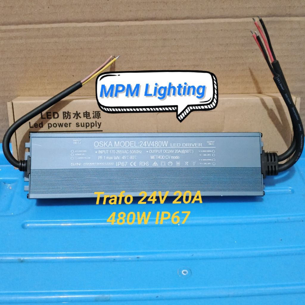 Oska Trafo LED Driver 24V 20A 480W Waterproof / Power Supply Adaptor 24V 20A 480 Watt IP67