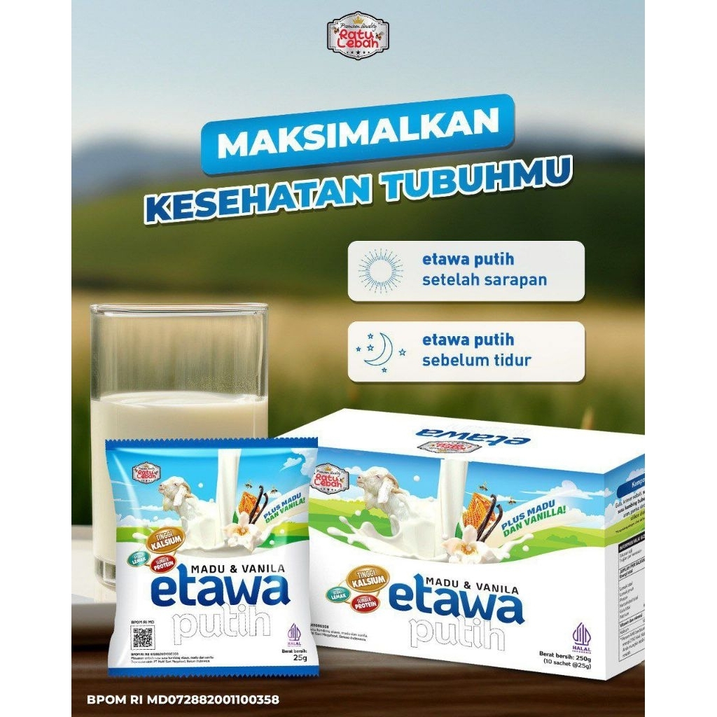 

Susu Kambing Etawa Putih Ratu Lebah Plus Madu & Vanila Isi 10 Saset