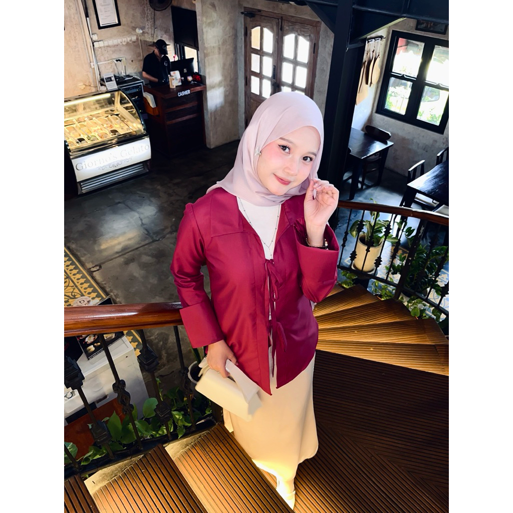 Ruby top red carmine blouse, baju atasan merah, casual top, atasan marun katun, semi kemeja