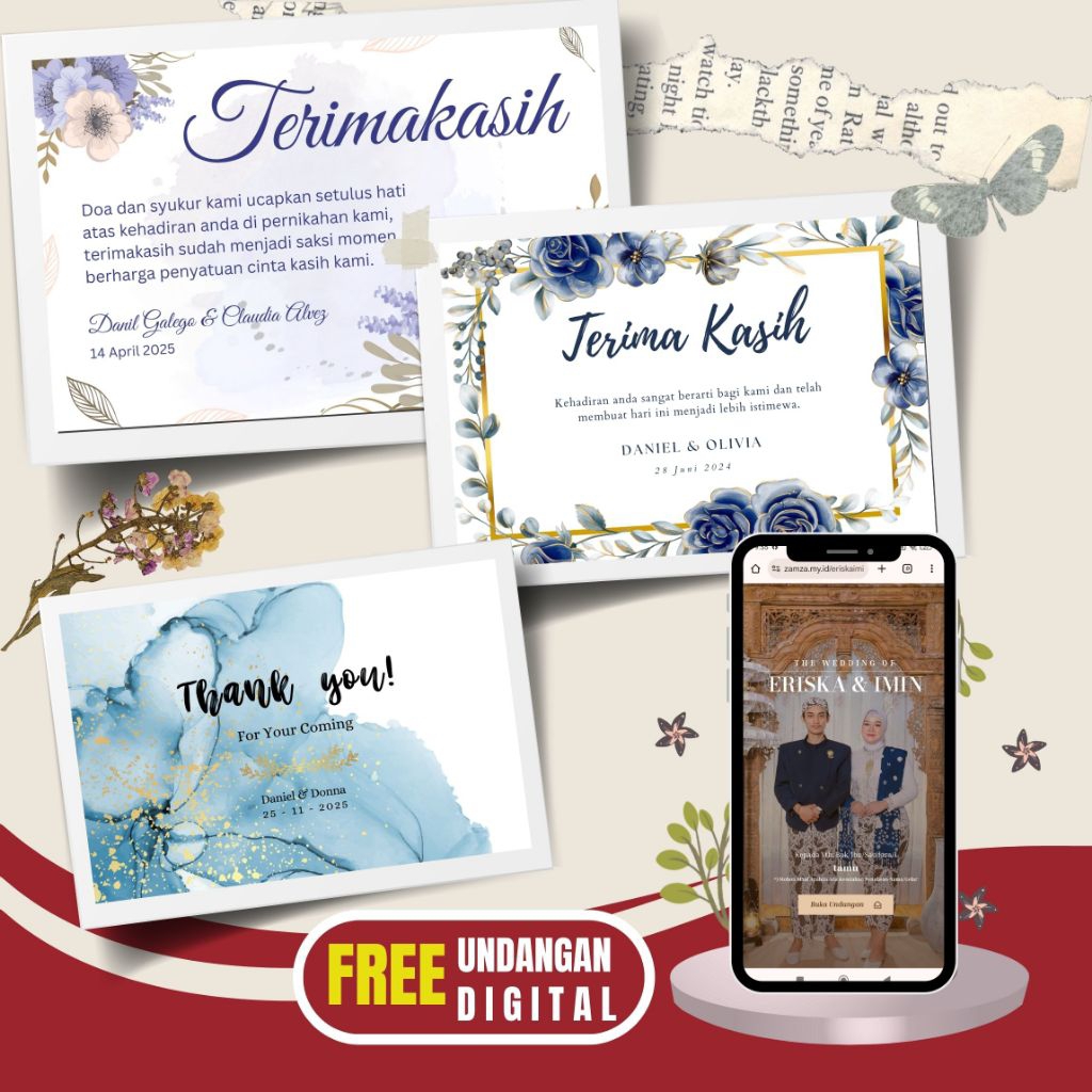 Kartu Ucapan Terimakasih Soevenir Pernikahan | Bonus Undangan Digital Pernikahan Eksklusif