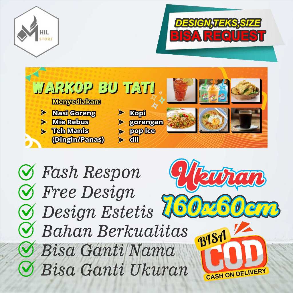 Spanduk Banner Size 160x60cm WARKOP IBU TATI Free Custom Design Dan Ukuran