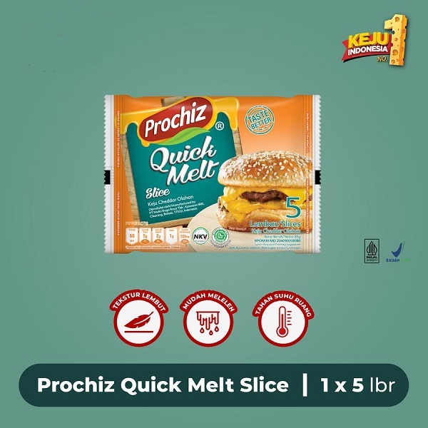 

CHEDDAR CHEESE PROCHIZ QUICK MELT SLICE ISI 5 KEJU CEDAR LEMBARAN HALAL