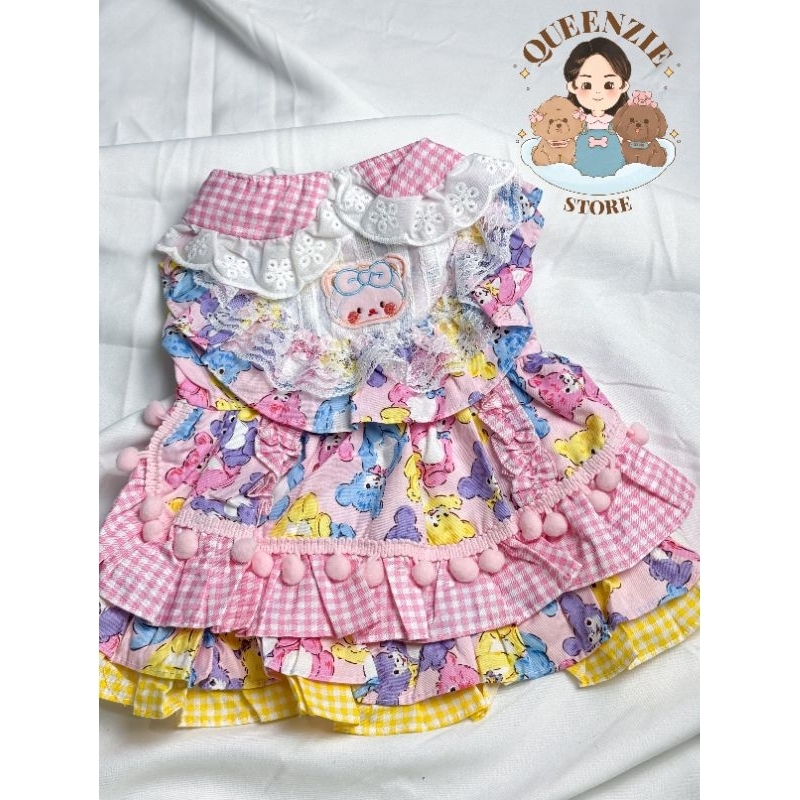 Baju Anjing/Dress Party colour with pom-pom