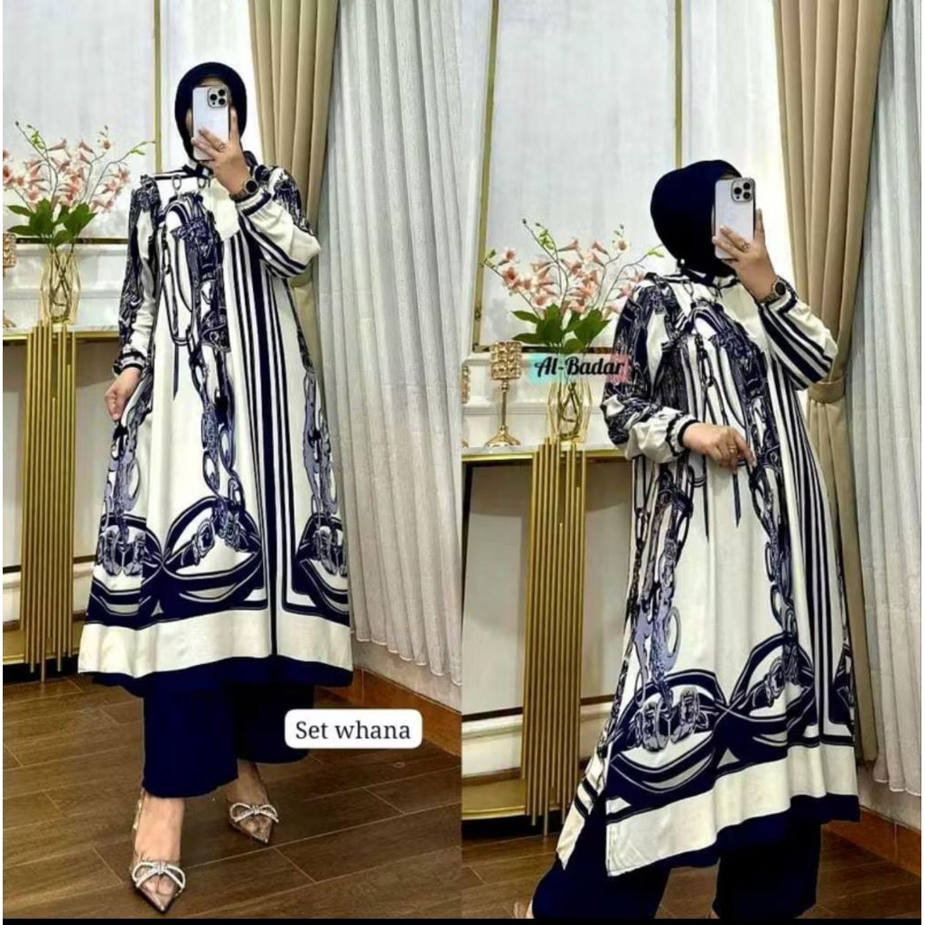 One Set Tunik Rayon Bunga Mix Crinkle Airflow