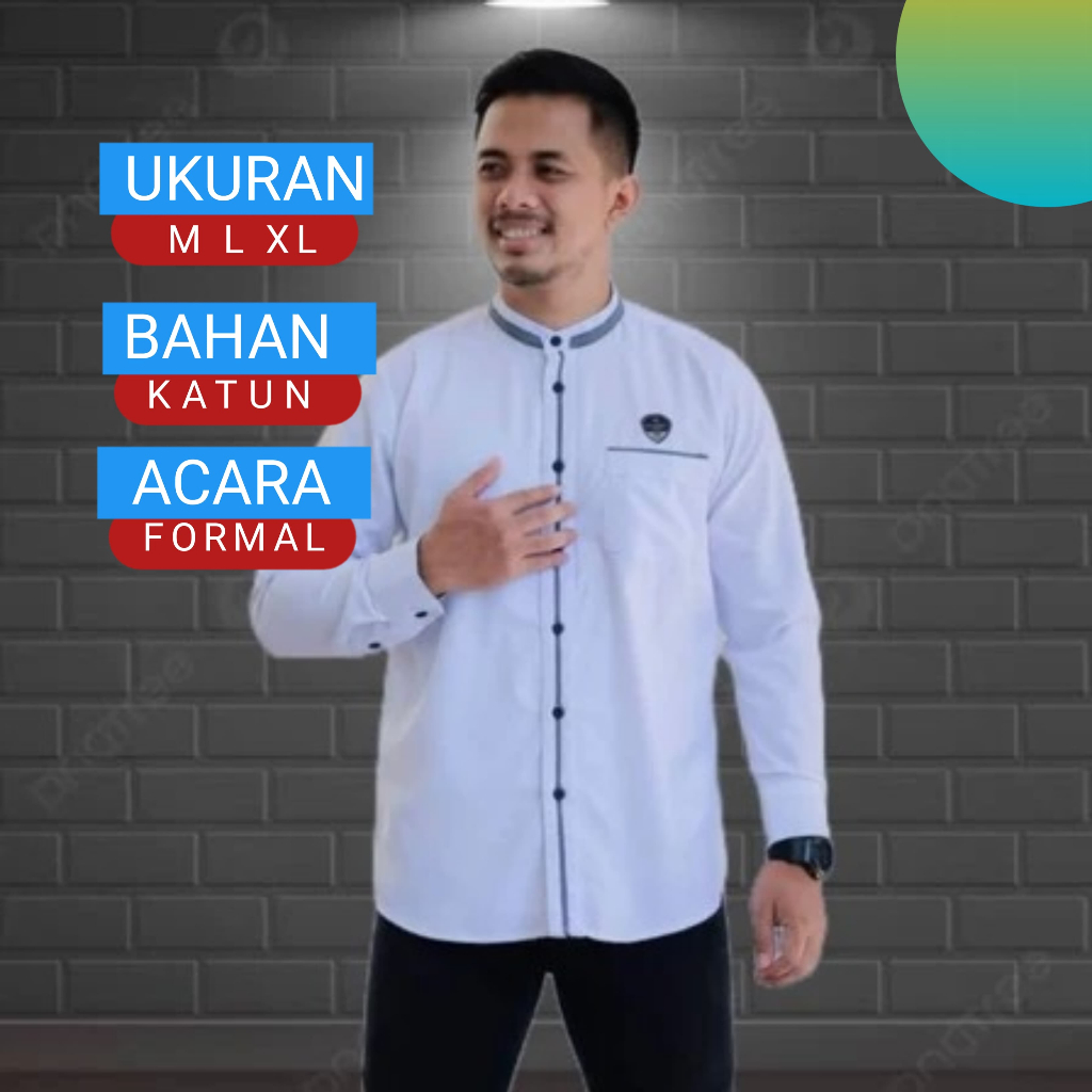Baju Koko Pria Lengan Panjang Kemko Kemeja Koko Dewasa Katun Premium