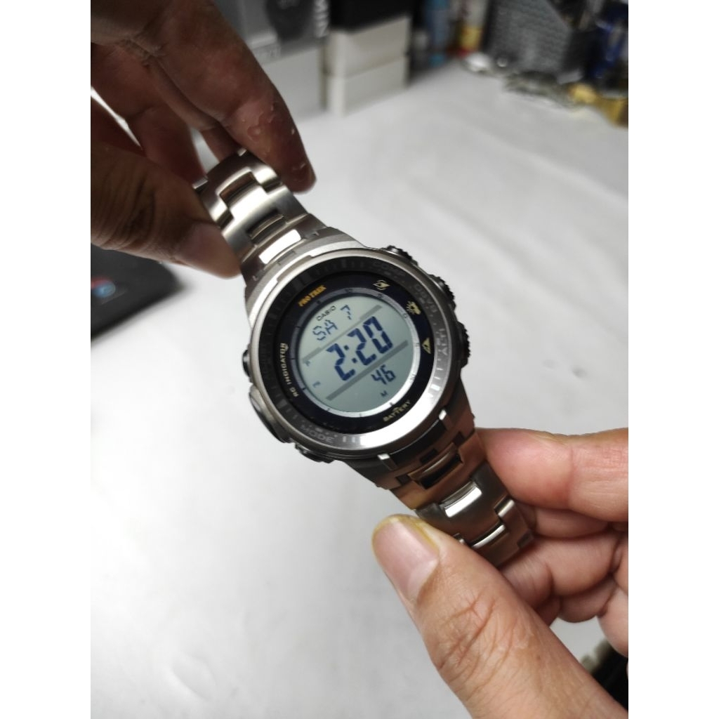 JAM TANGAN CASIO PROTREK PRW-3000T TITANIUM BRACELET OUTDOOR TRIPLE SENSOR ABC WATCH