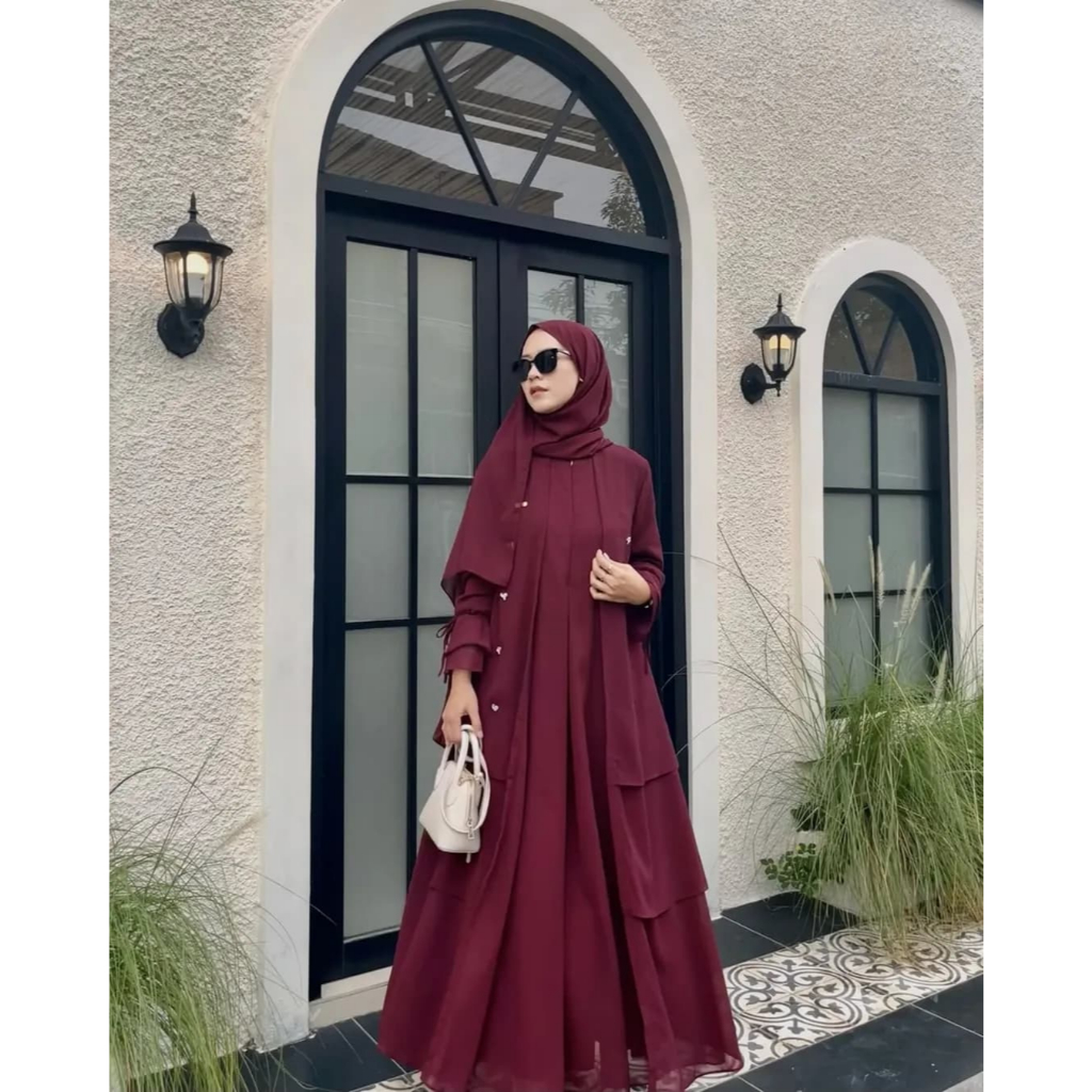 Abaya diana dress lebaran gamis set cardigan ceruty babydoll muslimah full puring