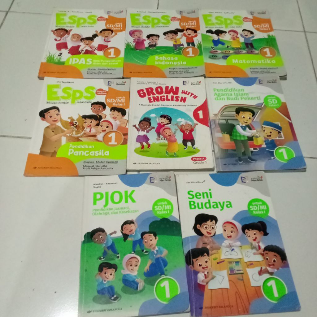 Buku Bekas Seni Budaya, PJOK, Grow with English, Pendidikan Agama Islam dan Budi Pekerti, Esps Matem