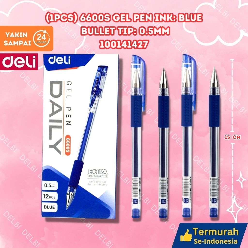 

DELI (1PCS) 6600S Gel Pen Ink Blue Bullet tip 0.5mm BX144 BX3