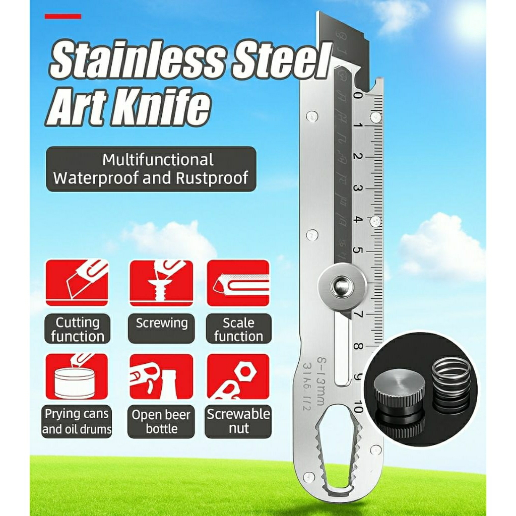 

Pisau Cutter Besar Big Stainless Steel Art Knife Pemotong Serbaguna Multifungsi 9 in 1 Black Blade silet Hitam Pembuka Tutup Botol Can Opener Screw Driver Kater Karter Cater Carter Kuter Utility L150 L 150 L-150