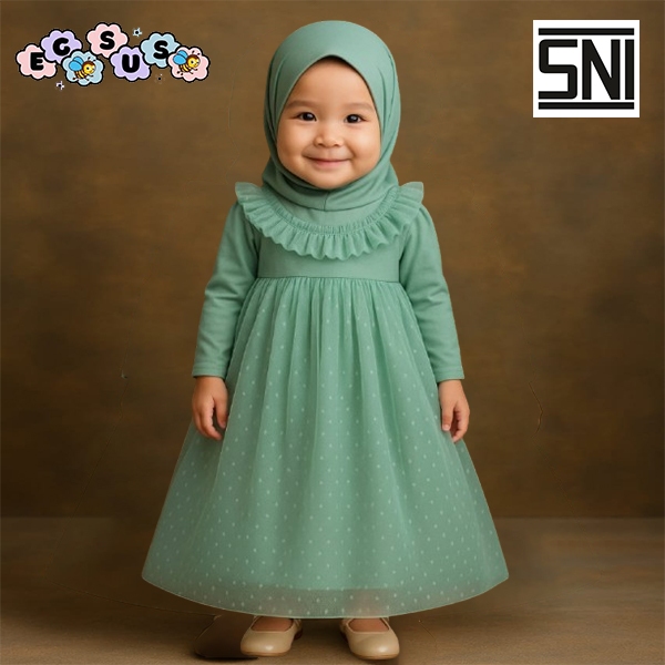 (EGSUS) Gamis Hijab Bayi Renda Tutu Tile Doti (0-4 tahun) Pakaian Muslim Balita Perempuan Polos Navy