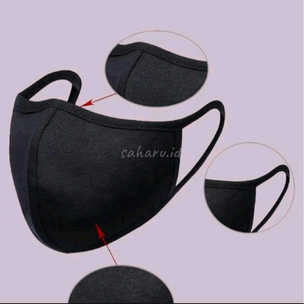 Promo 1 Lusin - Masker Kain Tali Kuping- Warna Hitam Polos untuk Pria dan Wanita