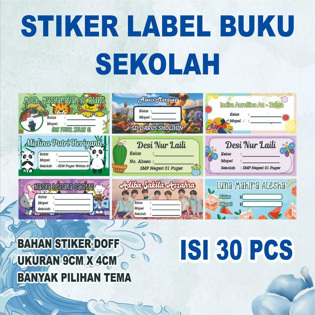 

stiker label nama buku pelajaran custom