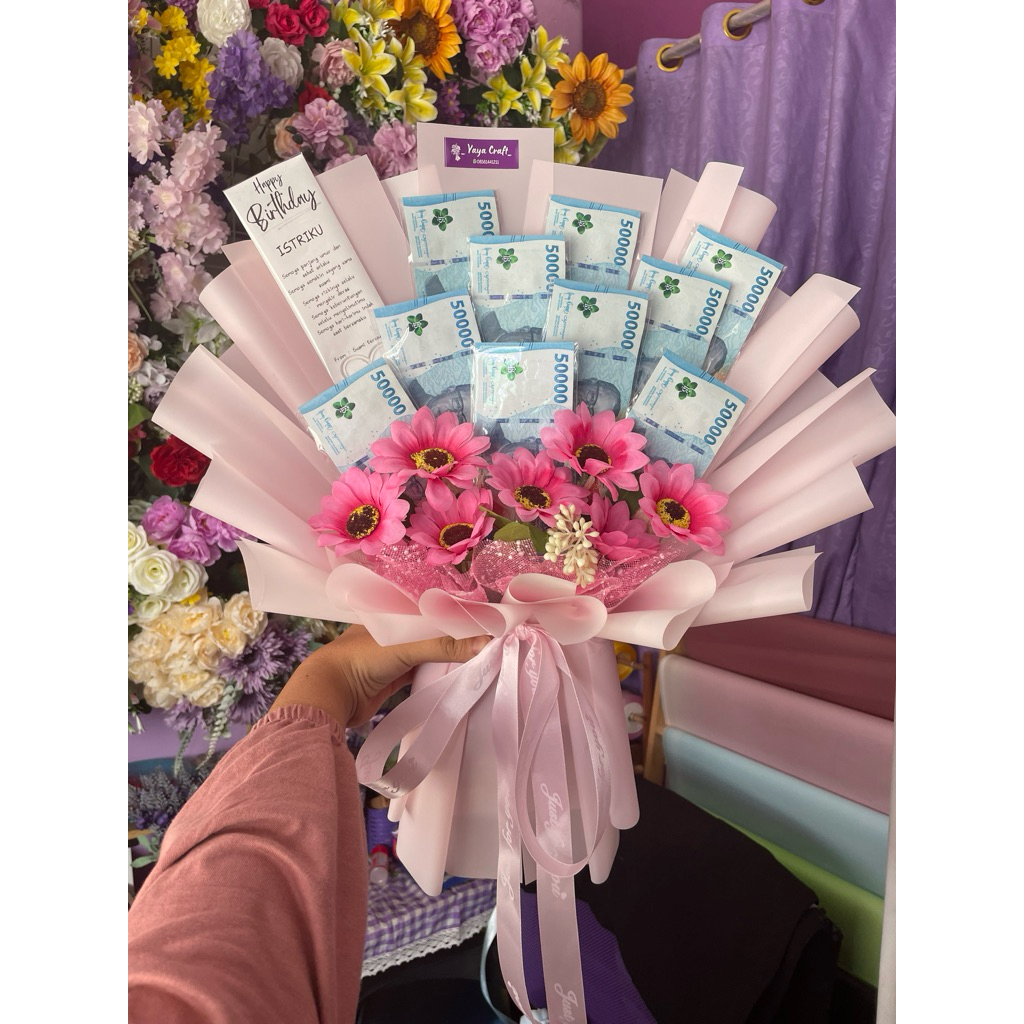 Buket Khusus isi uang 50ribuan & 100ribuan asli / hadiah / wisuda / bouquet