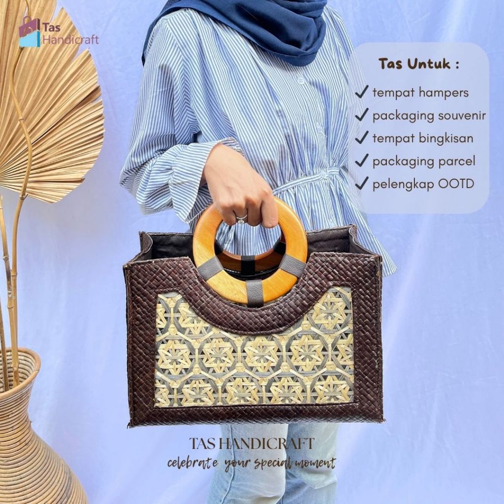 Tas Bingkisan 40 Harian 100 Harian Pandan Handle Kayu | Tas Parcel Custom | Tas Hadiah | Tas Hampers