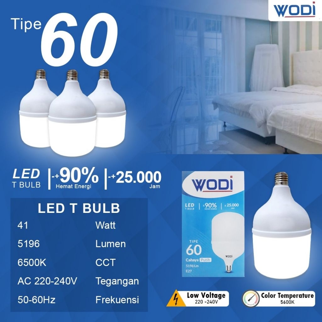 bohlam led wodi 60w 60 watt