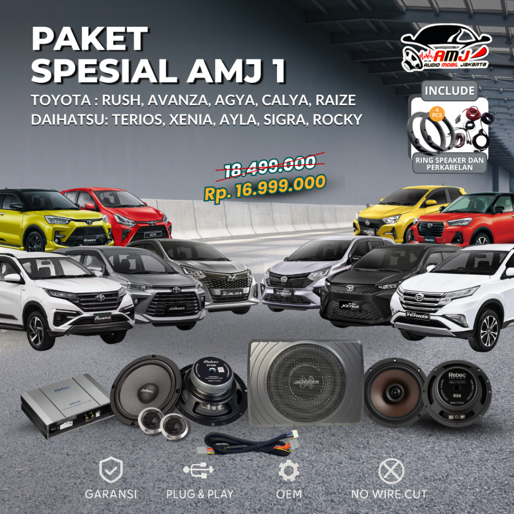 PAKET SPESIAL AMJ 1 UNTUK TOYOTA DAIHATSU / PAKET SPEAKER MOBIL / PAKET AUDIO MOBIL FULLSET LENGKAP