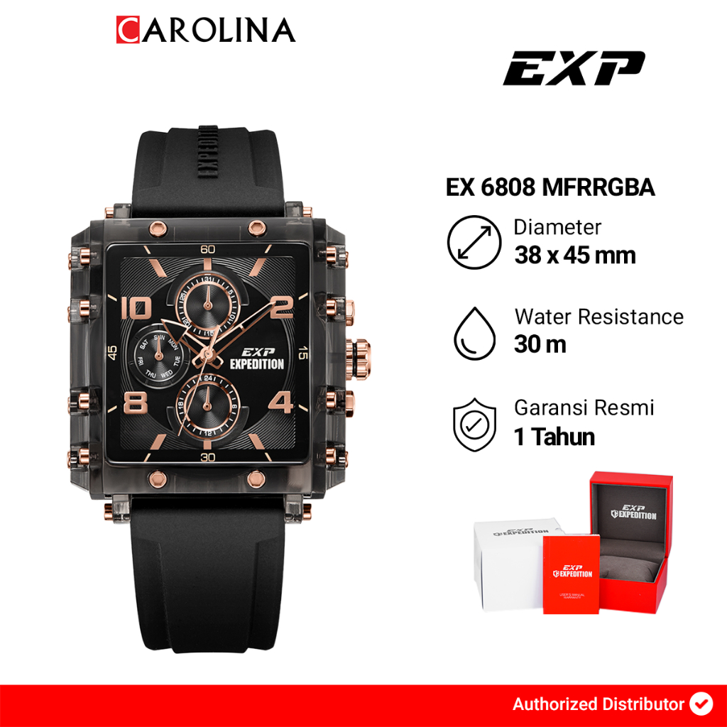 Jam Tangan Pria Expedition Exp Chronograph EX 6808 MFRRGBA Black Dial Black Rubber Strap