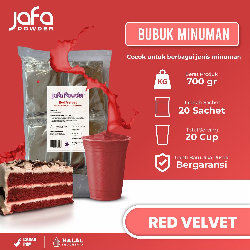 Bubuk Minuman Rasa Red Velvet 700 Gram - Bubuk Minuman Premium Rasa Red Velvet- Halal & BPOM