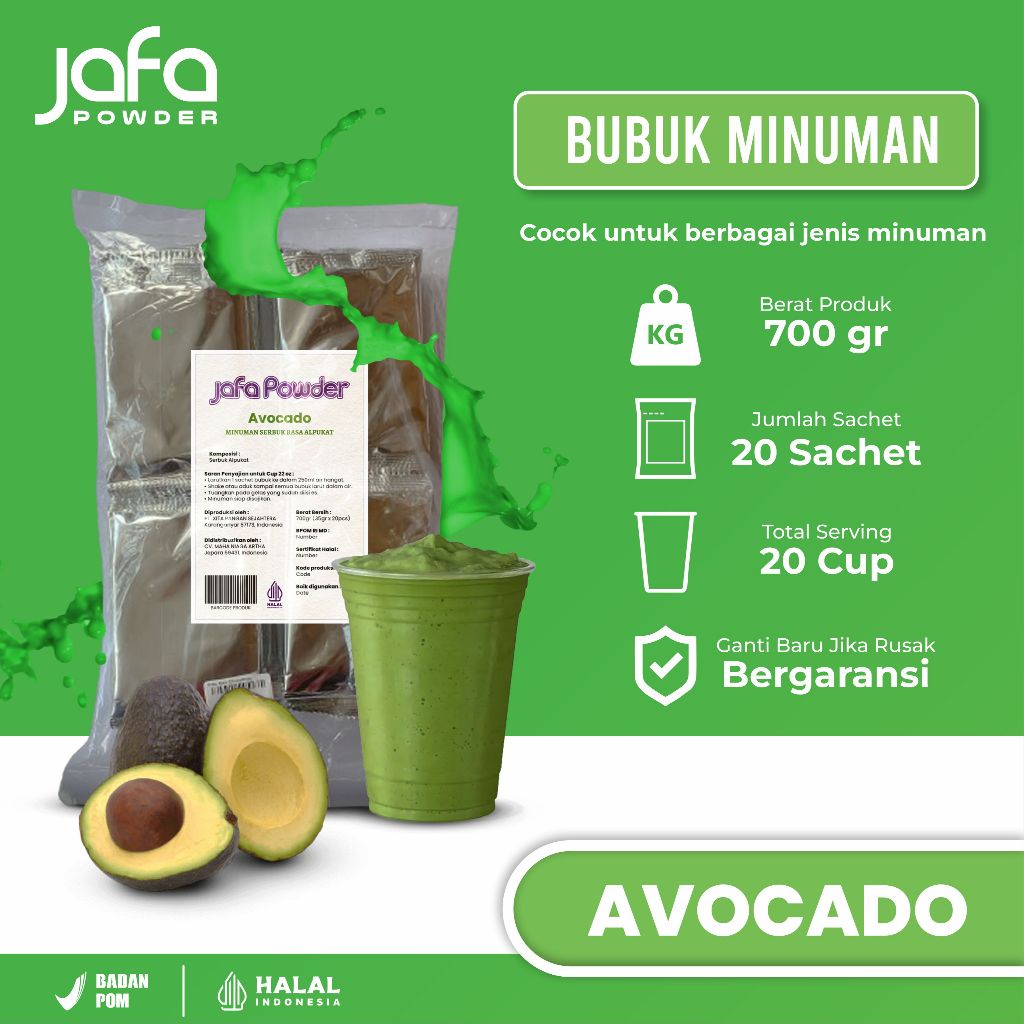 Jafa Powder - Bubuk Minuman Rasa Avocado Alpukat 700 Gram - Bubuk Minuman Premium Rasa Alpukat - Hal