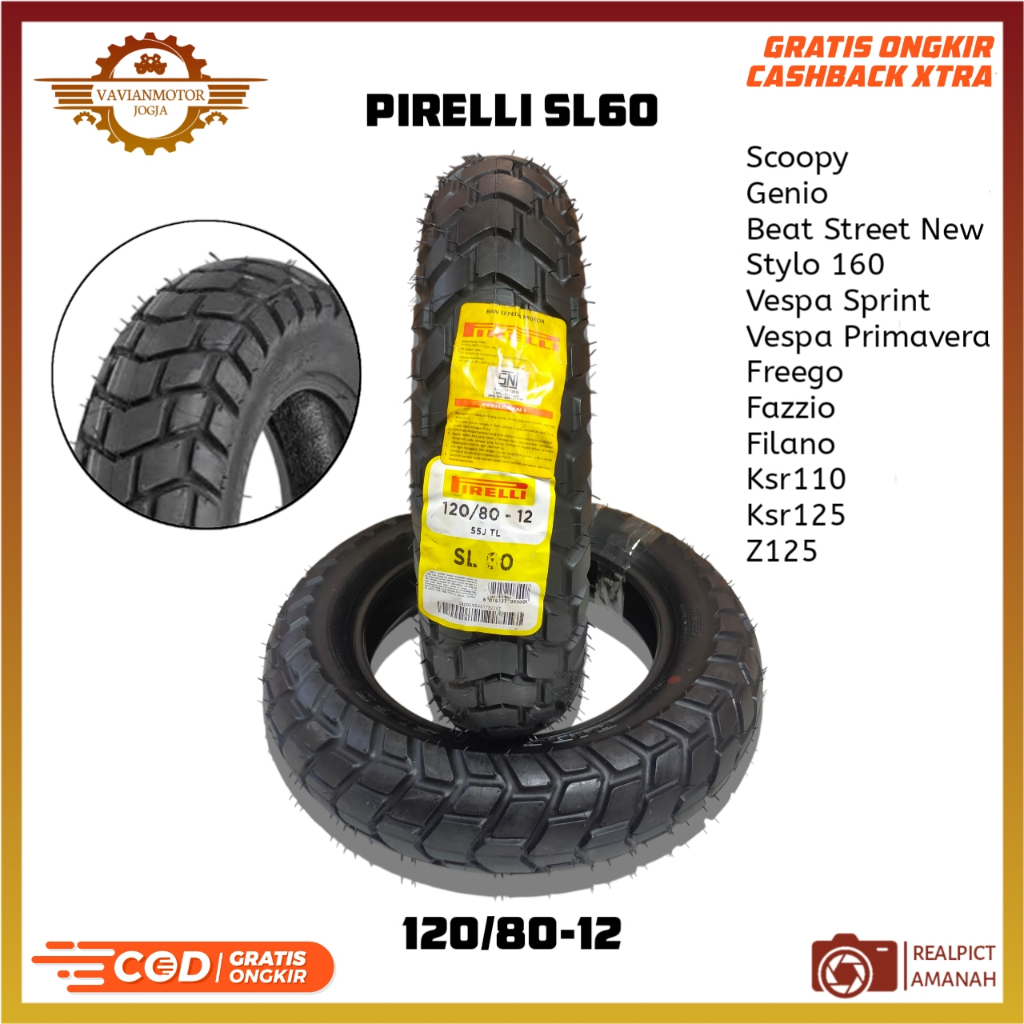 Ban Luar Pirelli 120/80 12 SL60 Tubeless Ban Luar Motor Pirelli SL60 120/80 Ring 12 Tubeless Promo M