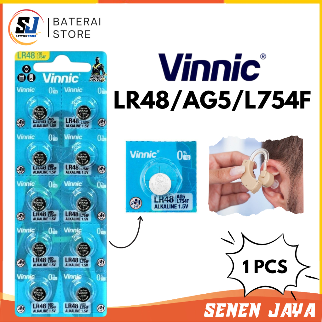 Baterai AG5 LR48 Vinnic Batre ALAT BANTU DENGAR AG5 LR48 LR750 L754F Vinnic HEARING AID Battery